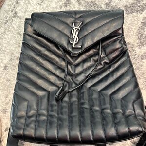 Ysl black leather backpack